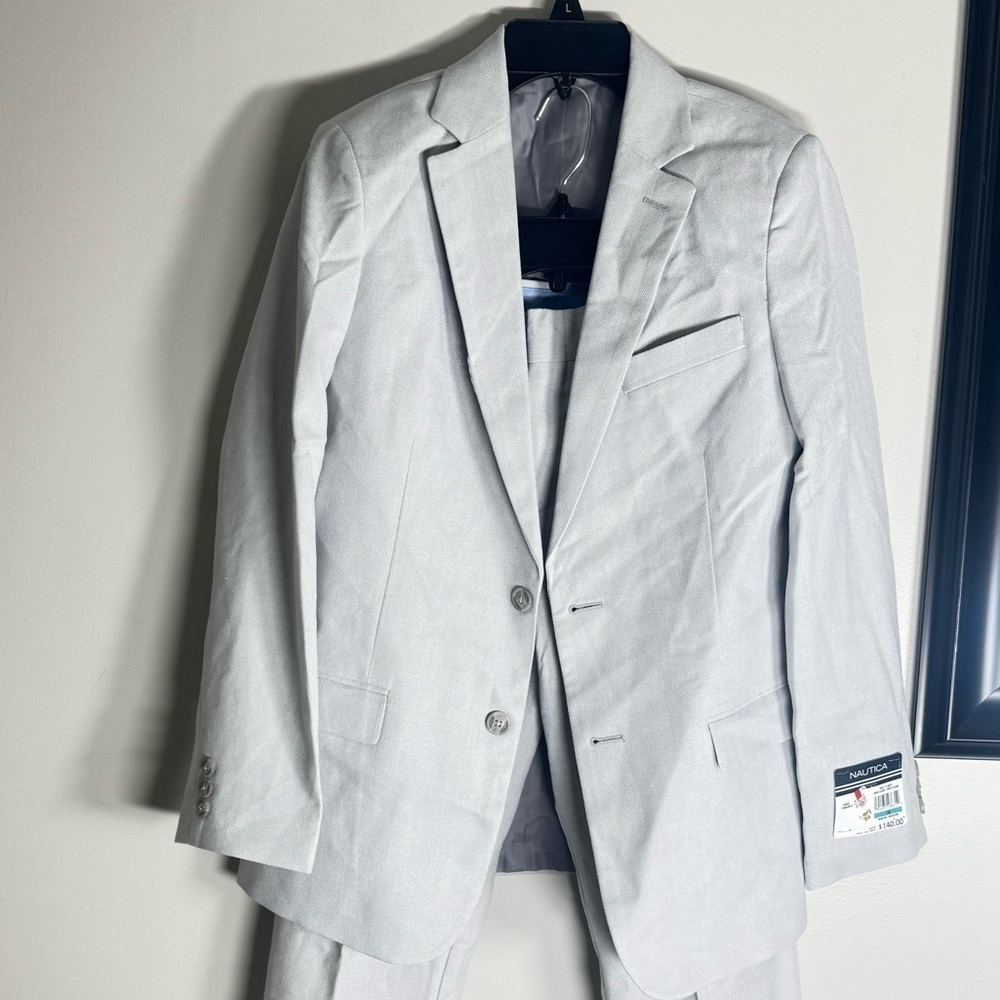 Nautica Big Boys Pindot 2 Piece Suit Set Light Grey, boy suit top and bottom 16 - Picture 11 of 12